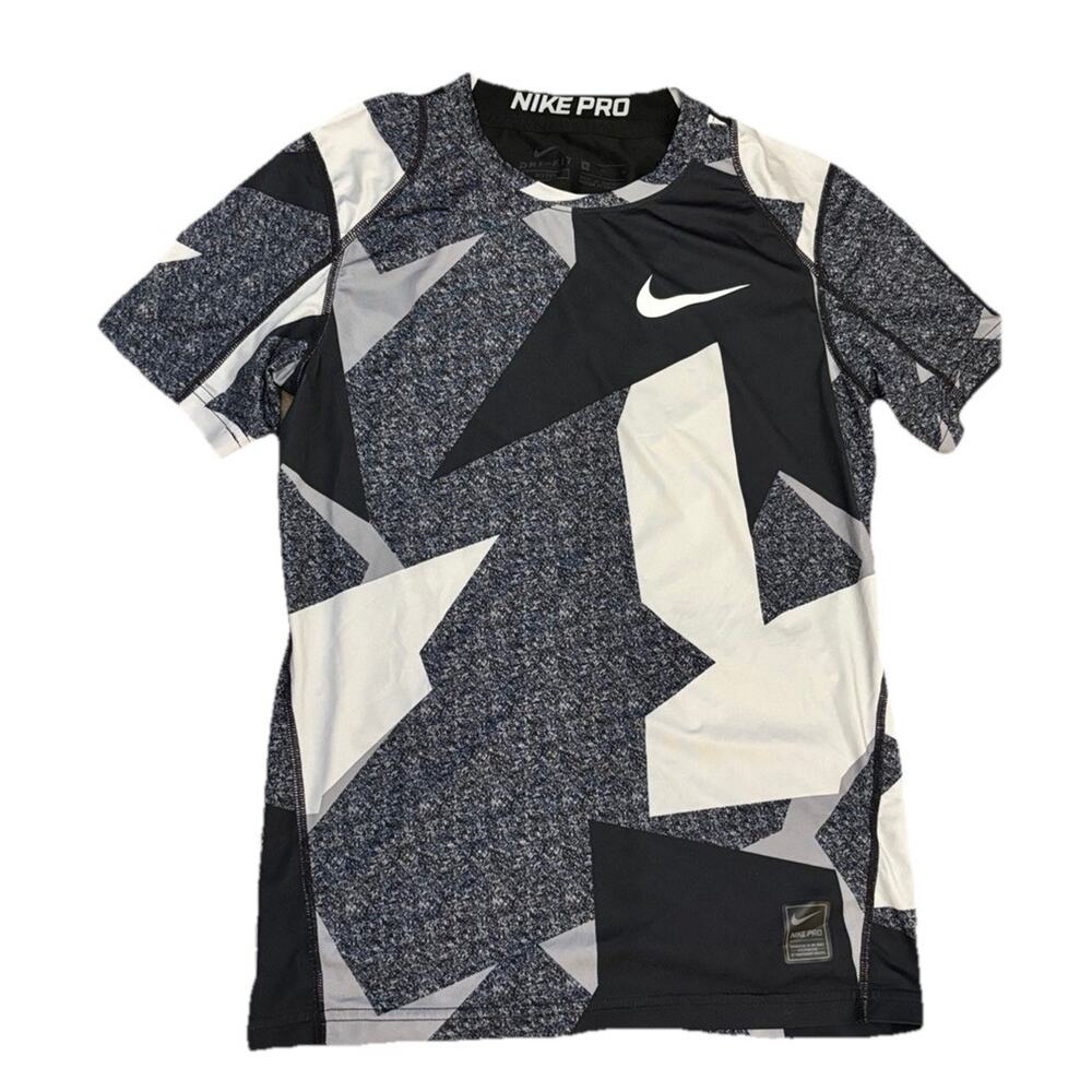 Nike Pro Shirt Youth medium Boys Dri Fit Short Sleeve Fitted Black Performance